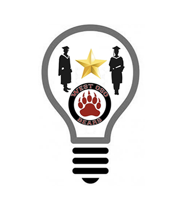 Lightbulb with graduates and West Oso ISD logo