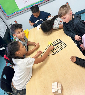 Elementary students working on a project together