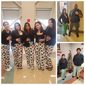 Student and staff in Pjs