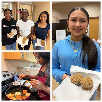 Students showing their baked goods