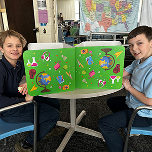 Two students working on a table