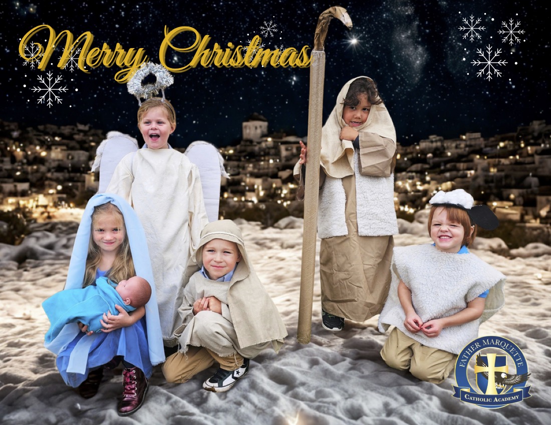 Children dressed to make a nativity scence