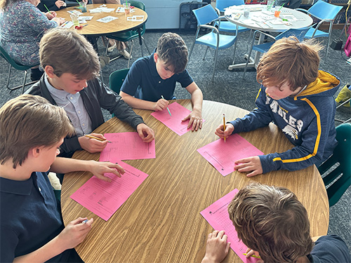 Students working on a word search