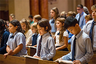 Students participating in a church service