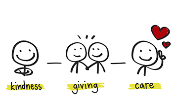 Drawing of community members showing kindness, giving, and care