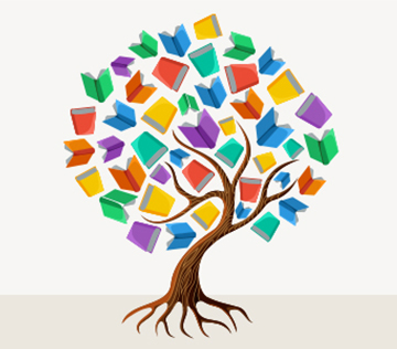 Drawing of a tree with books as leaves