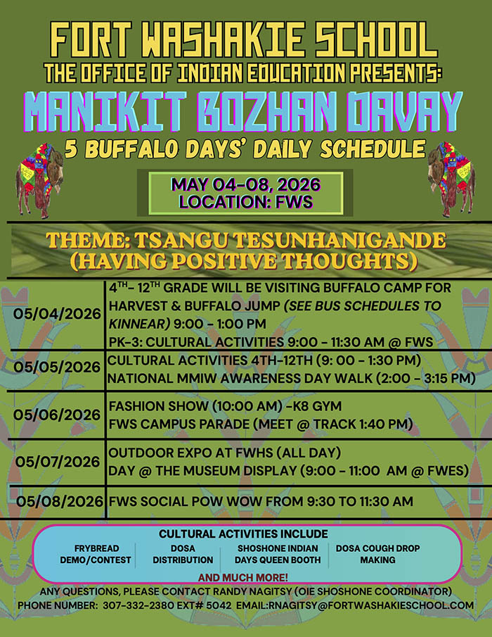 Fort Washakie School Manikit Bozhan Davay 5 Buffalow Days' Daily Schedule fyler