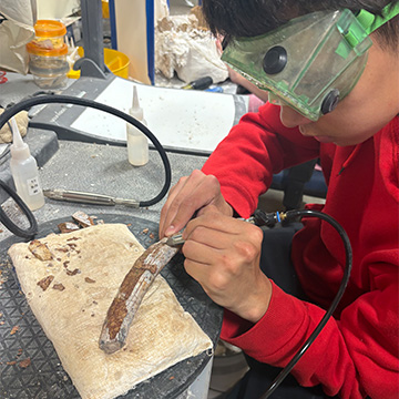 School girl sitting with laptop on a stack of books