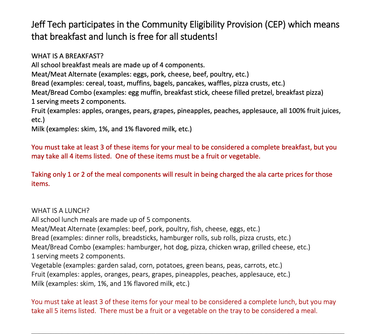 Free Meals for Students flyer