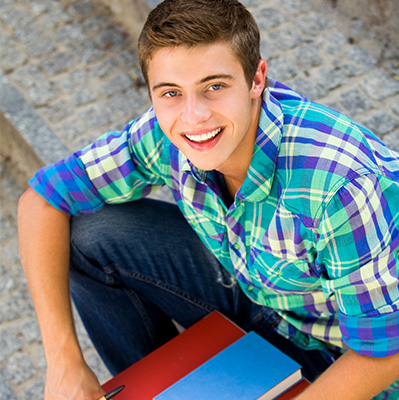 Smiling student looking up at the camera