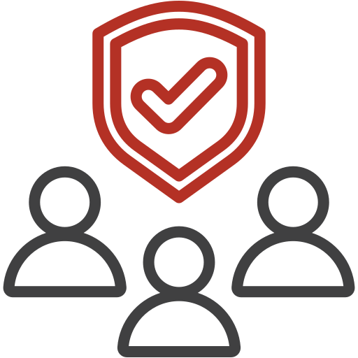 Icon of three people and a checkmark shield representing accountability