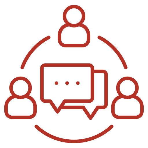 Icon of three people with speech bubbles