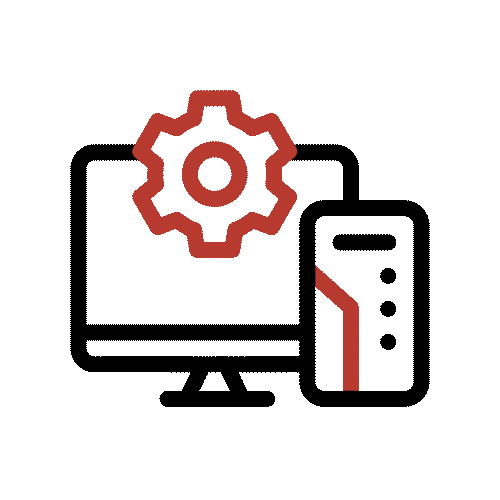 computer, cog, and remote icon