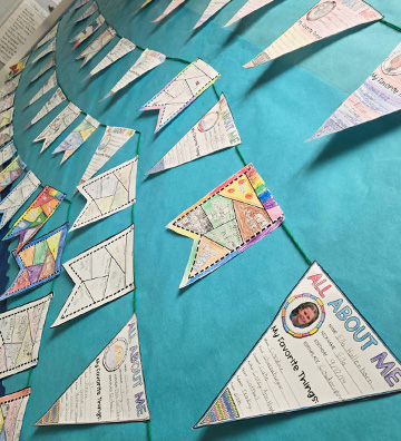 Student artwork displayed on the wall