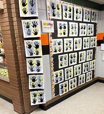 Student artwork displayed in the school hallway