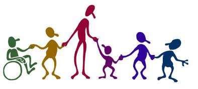 Stick figures holding hands