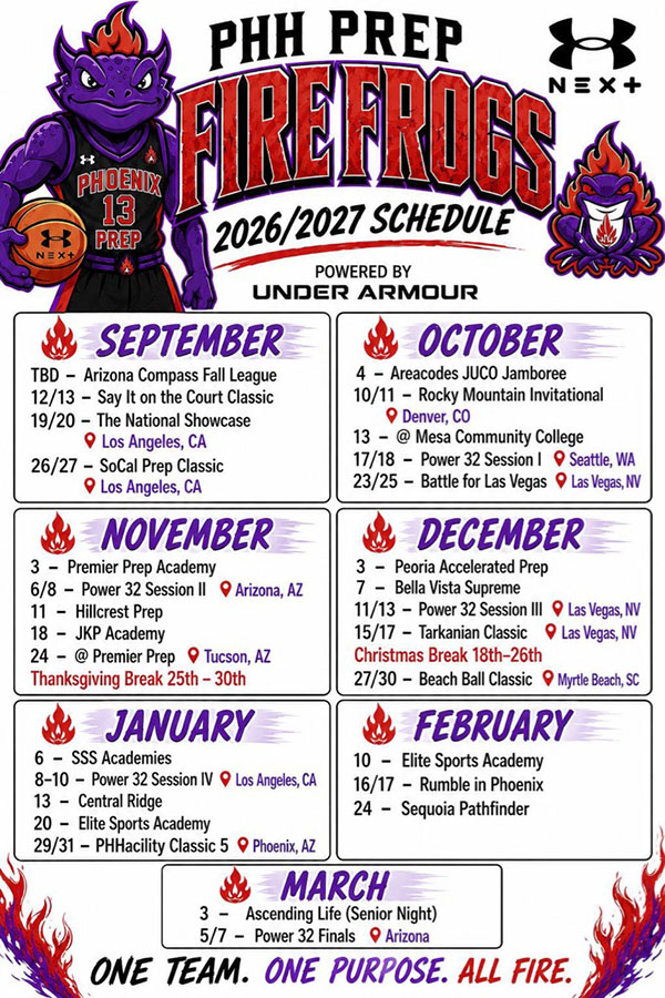 PHH Prep Fire Frogs 2026-2027 Schedule