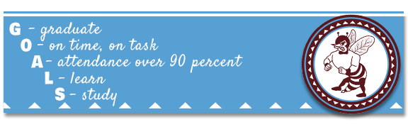 Graduate, On time, on task, Attendance over 90 percent, Learn, Study