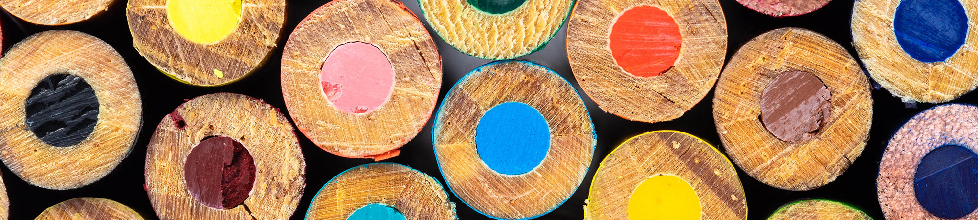 Closeup of the backs of colored pencils