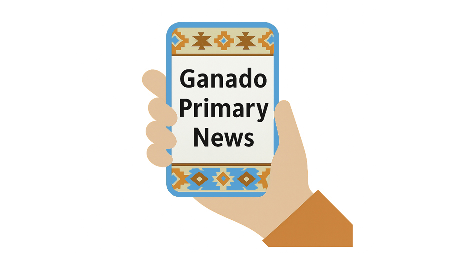 Drawing of a parent holding a mobile phone with Ganado Primary News