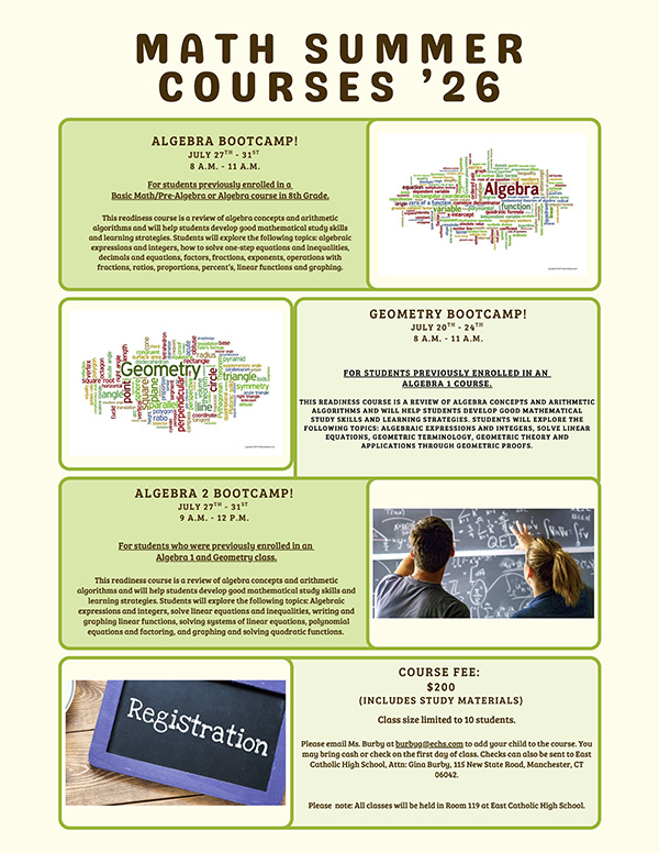 Math Summer Courses 2026 flyer