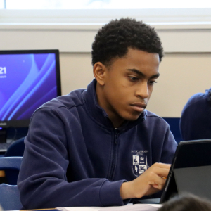 student working on a tablet