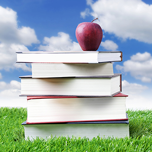 Summer reading with red apple