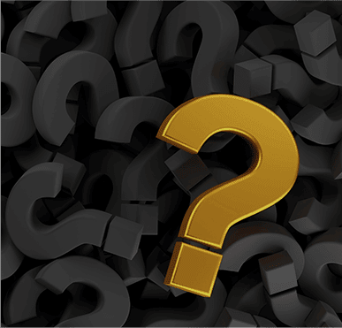 Yellow question mark sitting on black question marks