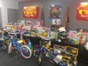 Bicycles and other toys raised by Bison Ranch HOA during their BBQ and Christmas Toy Drive