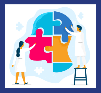 alt="Drawing of two professional helping with mental illness awareness puzzle"