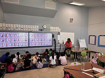 Teacher showing students something on the board for class