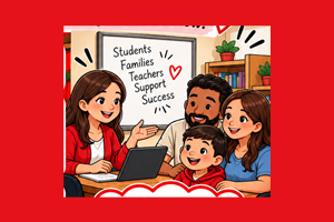 Drawing of teacher meeting with family