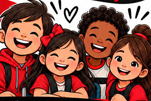 illustration of four kids smiling