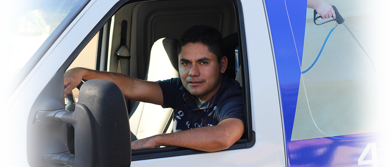Armando R. Robles, Owner in a van