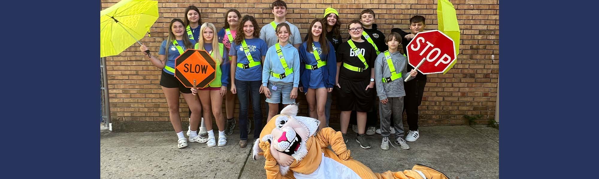 Safety Patrol and bobcat mascot