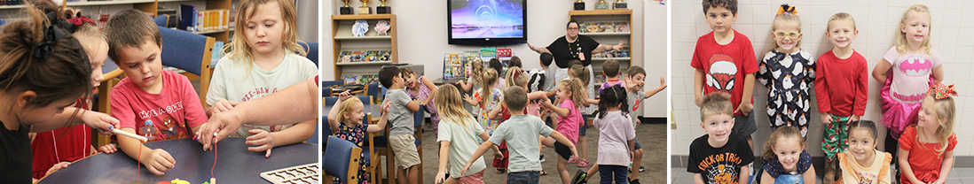 Photo collage of elementary students having fun in the classroom