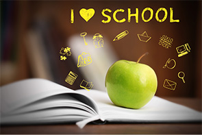 I love school, apple, and book