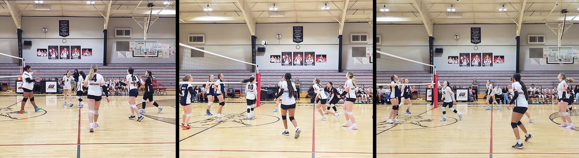 Photo collage of jr. high girls volleyball players on the court