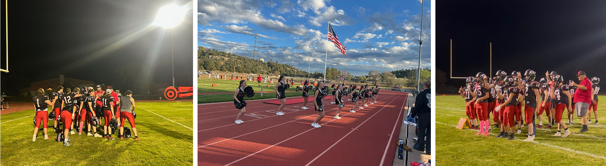 Photo collage of football games and cheerleaders