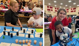 Photo collage of students and teachers having fun at STEAM night