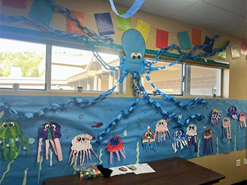 Capp Middle School art display of paper octopuses