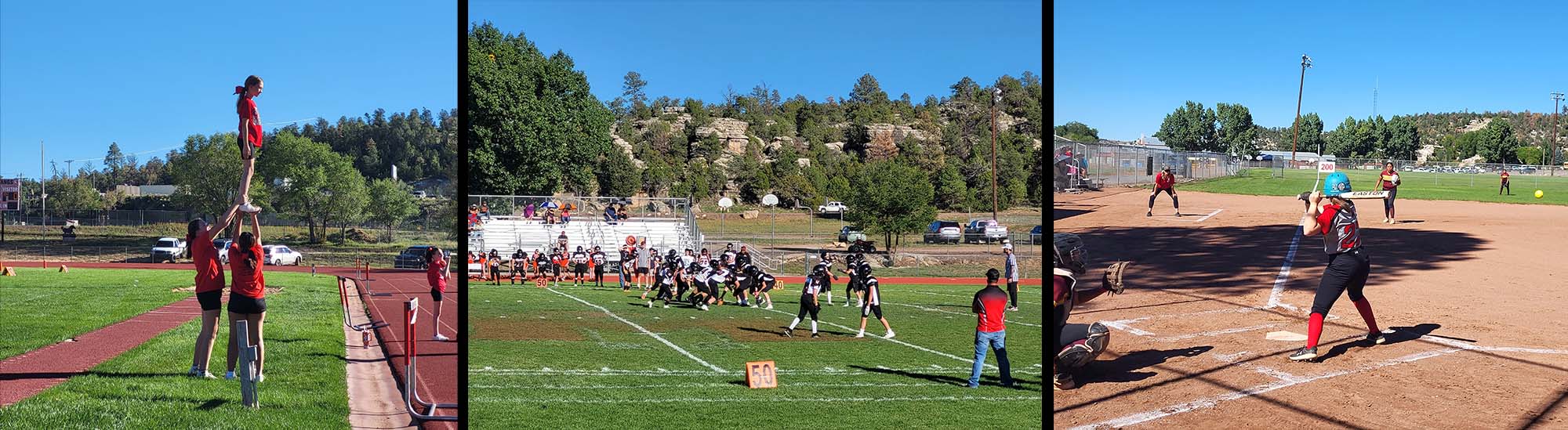 Photo collage of jr. high athletes on the campus sports fields