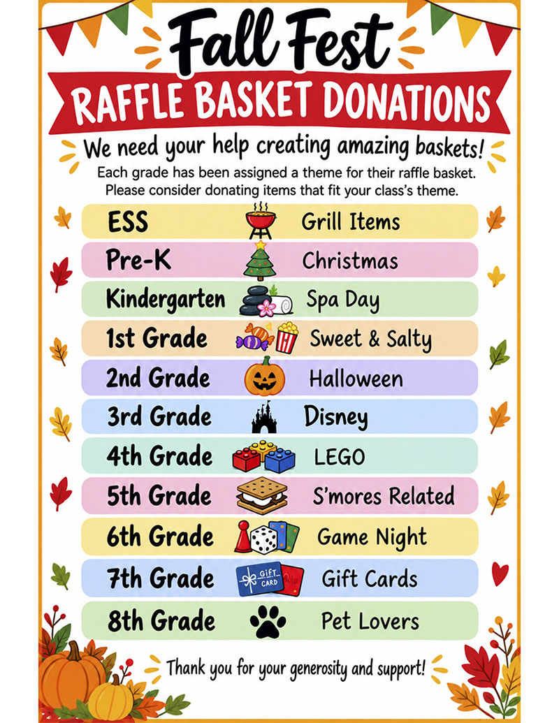 Fall Fest Raffle Basket Donations flyer