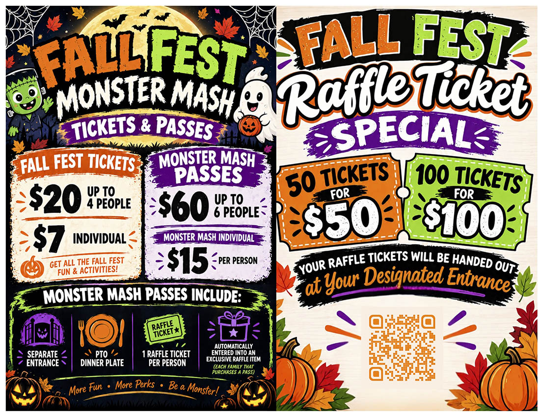 Fall Fest Tickets & Passes and Raffle Ticket flyer