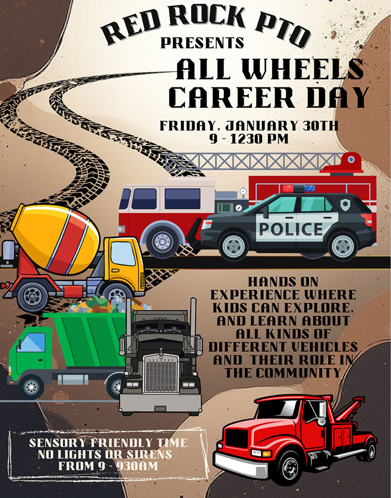 Red Rock PTO presents All Wheels Career Day flyer