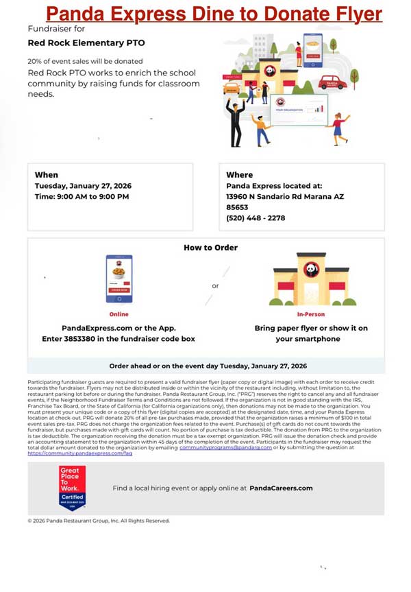 Dine to Donate at Panda Express flyer from Smore newsletter