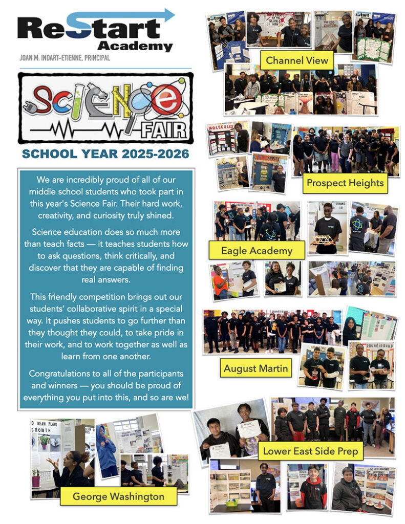 Restart Academy Science Fair for School Year 2025-2026 recap flyer