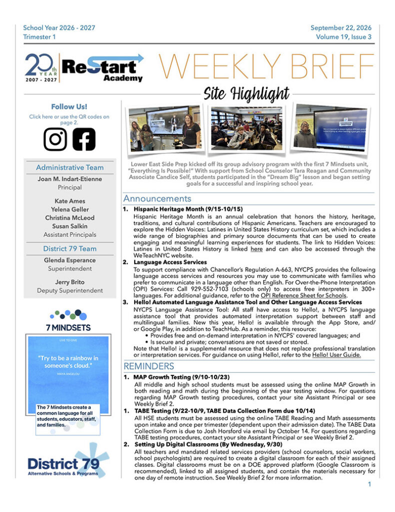 Restart Weekly Brief Site Highlights for September 22, 2026