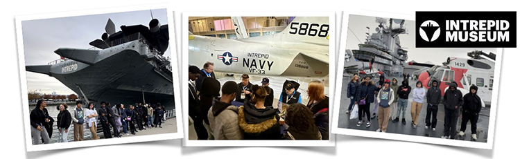 Collage of Prospect Heights students at the Intrepid Museum