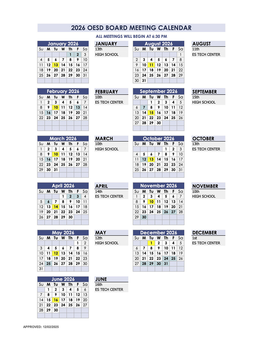 School Board Meeting Dates 2026 OESD Board Meeting Calendar